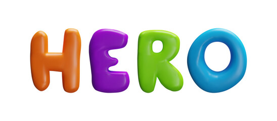 3D vector illustration with the word hero, colorful letters made of plasticine