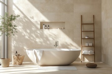 Modern Light-Colored Bathroom with Sleek Fixtures and Soft Natural Lighting