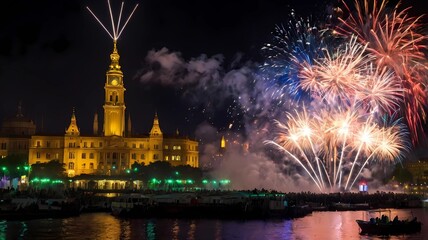 Fototapeta premium New year fireworks over the city