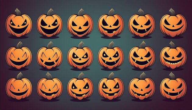  Spooky pumpkin faces on a solid background, perfect for October horror parties and fest_1(1698)