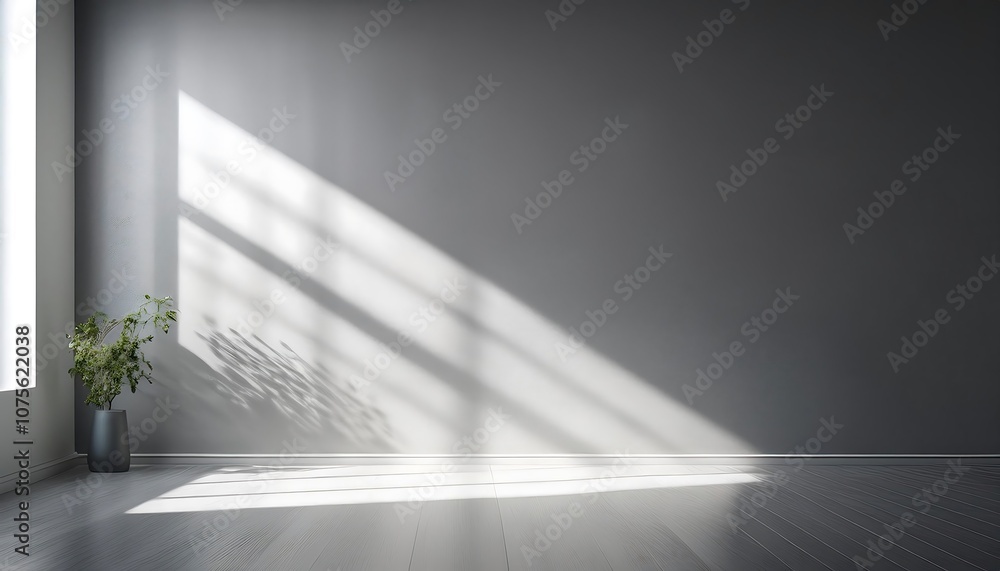 Poster soft sunlight filters through a window, casting subtle shadows across a textured gray wall _1(1676)