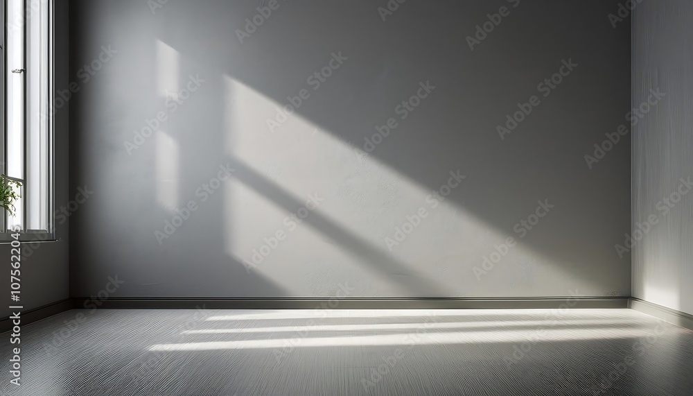 Poster soft sunlight filters through a window, casting subtle shadows across a textured gray wall _1(1675)