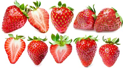 set of strawberries on a white background