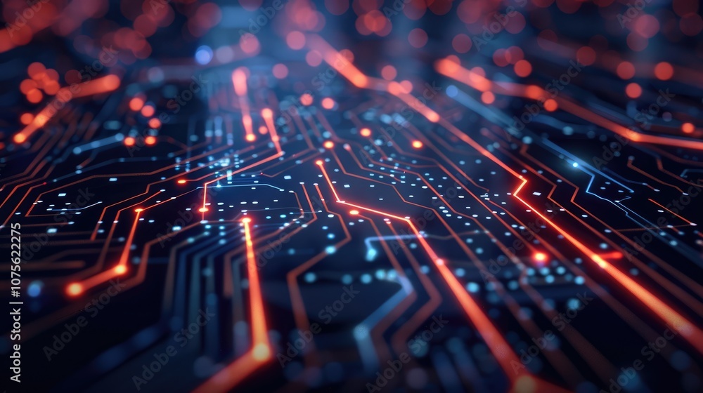Aufkleber a vibrant circuit board with glowing lines and points, representing advanced technology and digital 