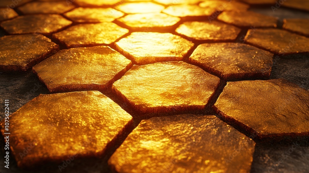 Poster Golden hexagon tiles in a honeycomb pattern.