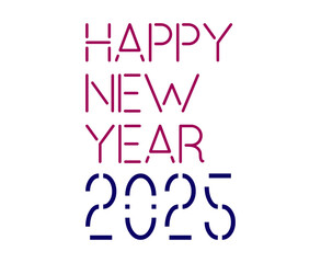 Happy New Year 2025 Line Style Typography Blue And Purple Design Abstract Vector Illustration
