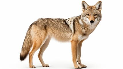 Fototapeta premium Realistic png of an alert coyote with background for seamless design integration