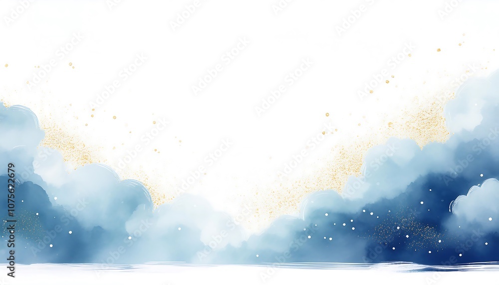 Poster  Simple, minimalist design features an abstract white background with watercolor clouds and _1(1645)