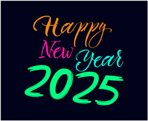 Happy New Year 2025 Chalk Scribble Typography Multicolor Design Abstract Vector Illustration