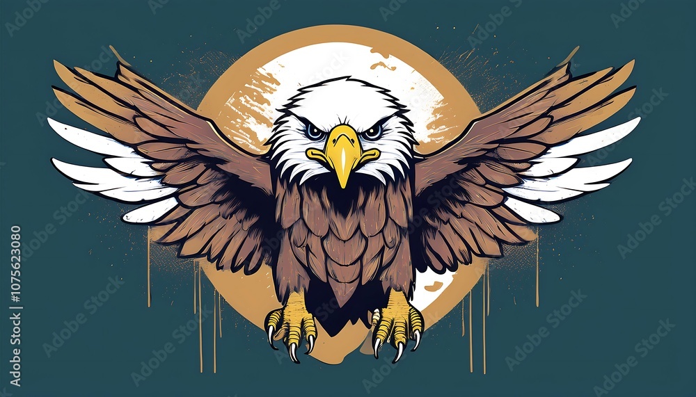 Poster simple vector eagle design with flat style and solid background for a cute kawaii grunge di_1(1635)