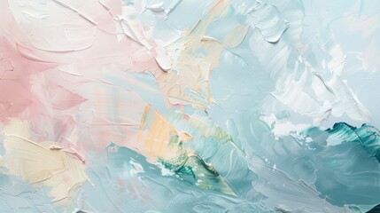 Vibrant oil paint background with brush strokes in light blue, pink, white, and green, blending...