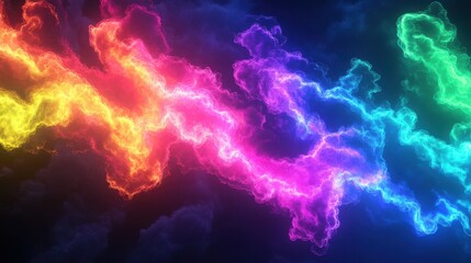 Obraz premium A vibrant display of colorful swirling smoke, blending hues of pink, blue, green, and yellow in a dynamic composition.