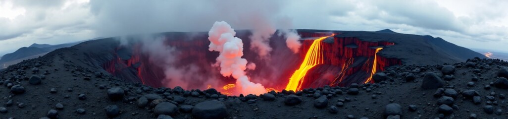 Fototapeta premium 360 degree photo, Volcanic Crater with Lava Flow, A 360-degree view