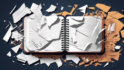 Shredded scraps of paper with jagged edges and torn notebook pages in a vector illustra_1(1602)