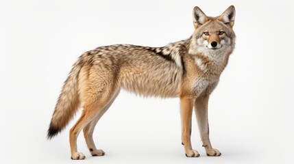 Fototapeta premium Realistic png of an alert coyote in a versatile background for seamless design integration