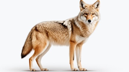 Fototapeta premium Realistic coyote standing alert with background for seamless integration in design projects