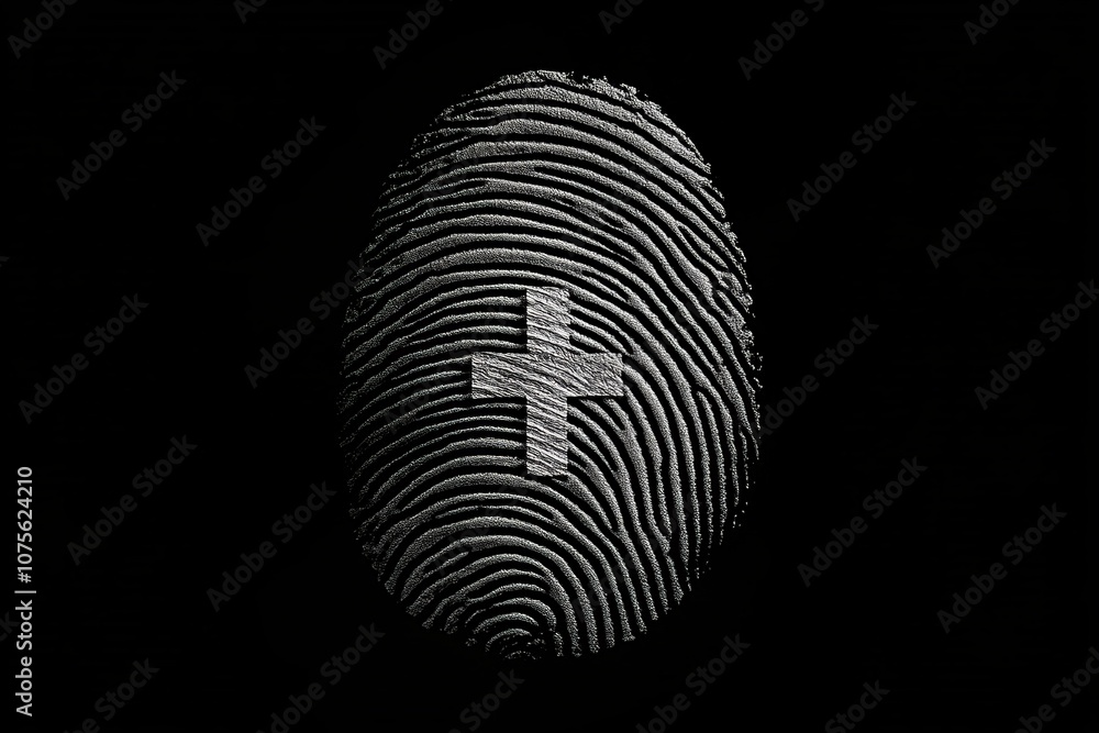 Poster this striking image features a person's fingerprint with a sharp, bold cross at its center, seamless