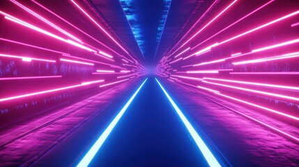 Fototapeta premium A vibrant neon tunnel illuminated with blue and pink lights, creating a dynamic and energetic atmosphere.