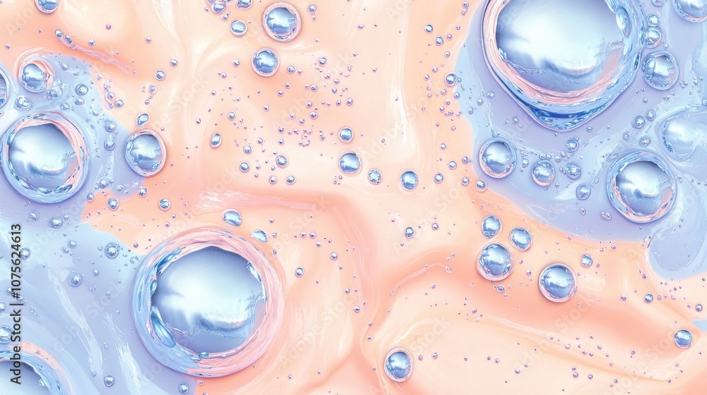Poster abstract pastel bubbles floating on a soft, colorful background with a smooth, fluid texture.