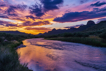 Fototapeta premium Vibrant Sunset Over Calm River