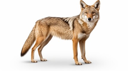 Fototapeta premium Realistic png of an alert coyote with background for seamless design integration