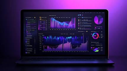 Obraz premium Laptop screen with various colorful graphs and charts.