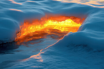 Naklejka premium Fiery Glow Beneath Arctic Ice