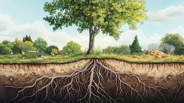 This illustration highlights the growth of roots and how they access soil nutrients