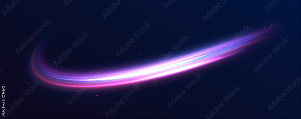 Poster Big data traffic visualization, dynamic high speed data streaming traffic. Image of speed motion on the road. Abstract background in blue and purple neon glow colors.