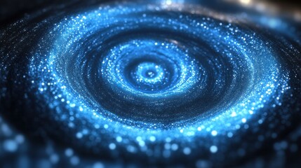 A mesmerizing spiral of blue cosmic light and glittering stars, depicting the beauty of the galaxy.