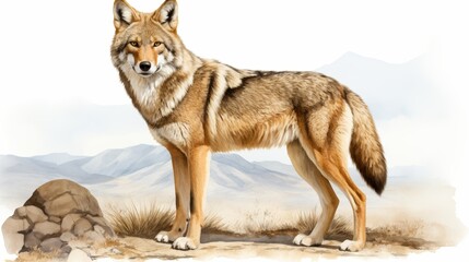 Realistic png of an alert coyote on a suitable background for seamless design integration