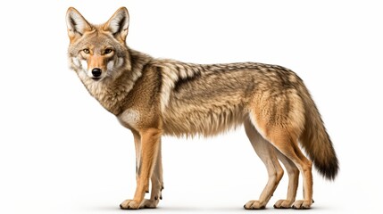 Obraz premium Realistic png of an alert coyote standing for seamless integration into creative designs