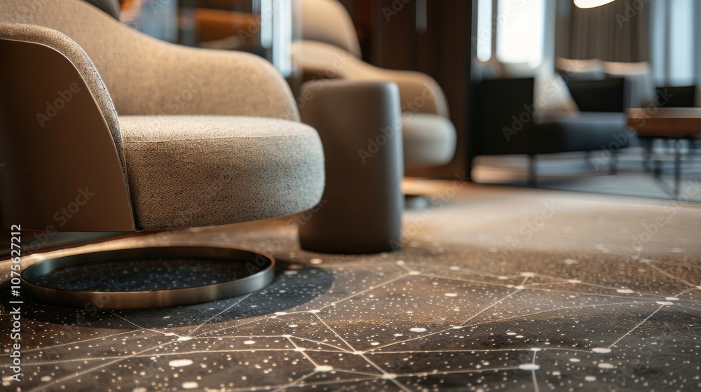 Poster the plush carpeting features a subtle constellation design tying in with the astronomy theme.