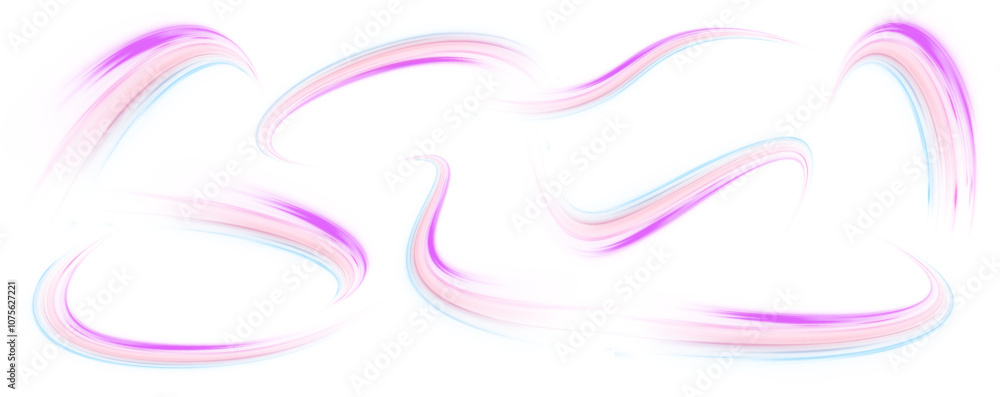 Fototapete Set of neon speed lines on transparent background PNG. Vector set of lines with a swirl effect on an isolated background in PNG format.