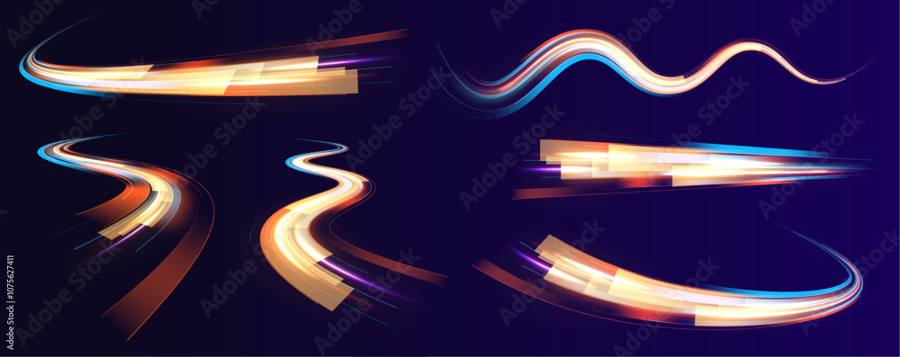 Aufkleber Magic moving fast speed police lines. Laser beams luminous abstract sparkling isolated on a transparent background. Sports light lines with neon effect in hay red and pink. Energy flow tunnel.  