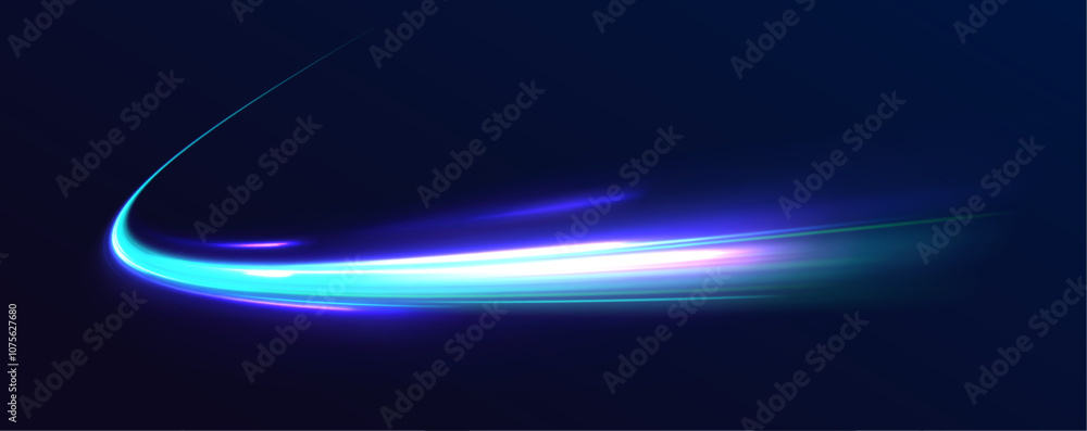 Poster dark green abstract background with ultraviolet neon glow, blurry light lines, waves. abstract backg