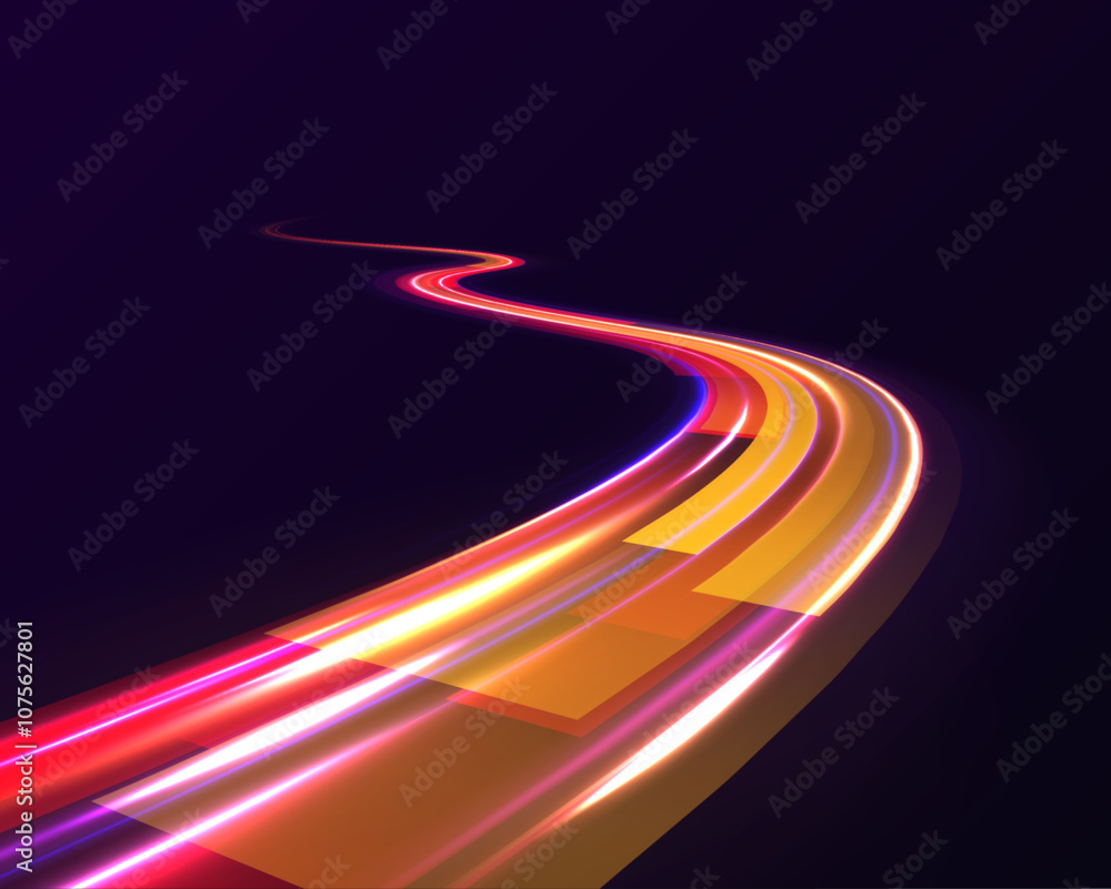 Poster neon color glowing lines background, high-speed light trails effect. modern abstract high-speed ligh