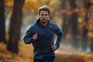 Obraz premium Full body photo of male Caucasian running outside.