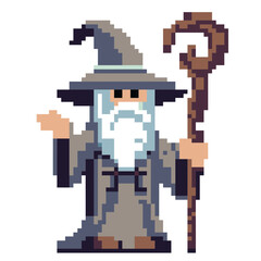 Pixel art wizard with long beard