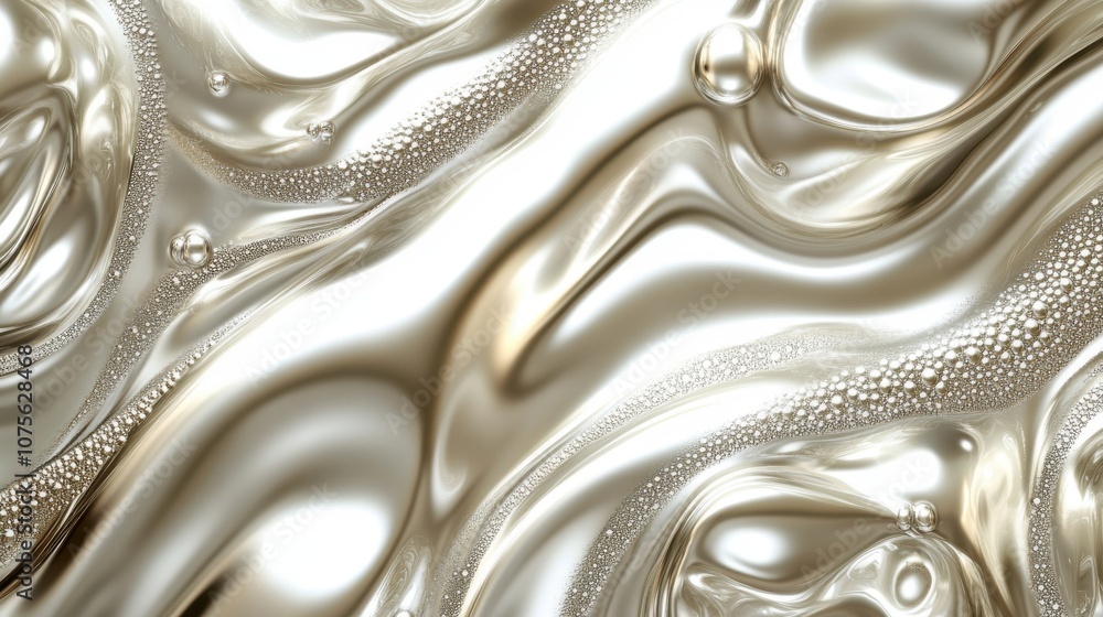 Poster shimmering gold fluid texture with bubbles, creating a luxurious and dynamic backdrop.