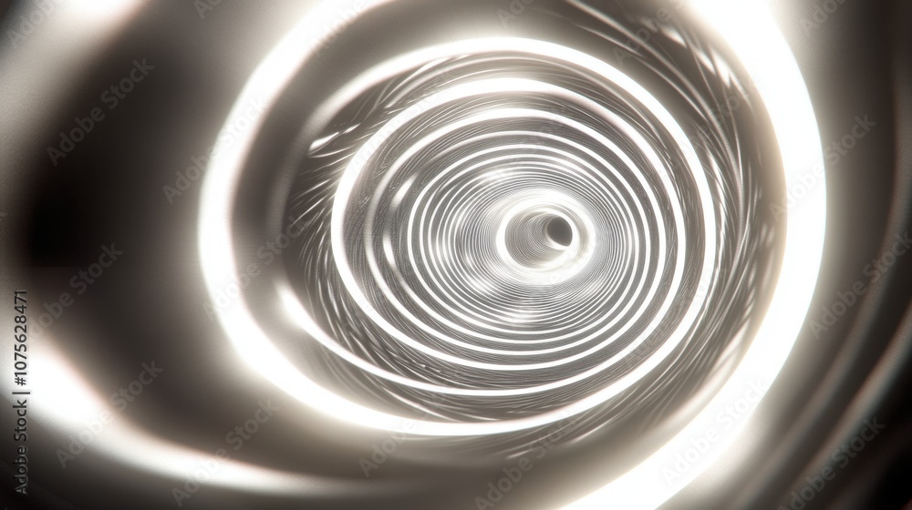 Poster a mesmerizing abstract spiral of glowing metallic lines and luminous light creating a sense of depth