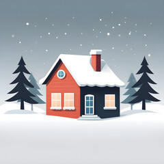 house in the snow illustration