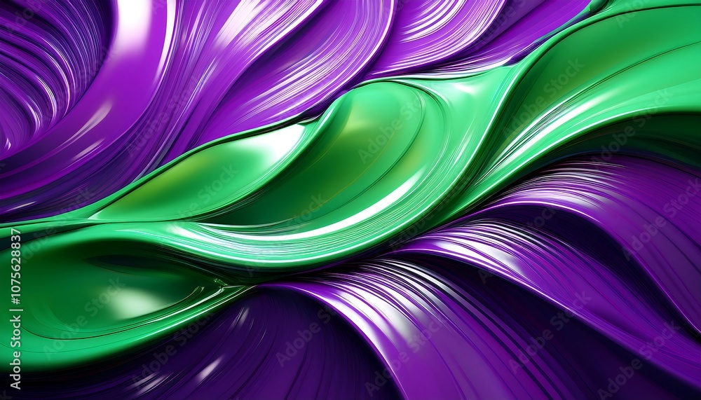 Aufkleber green and purple abstract shapes with glossy finish create depth and texture in a vibrant h_1(1295)