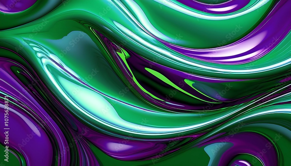 Aufkleber green and purple abstract shapes with glossy finish create depth and texture in a vibrant h_1(1293)
