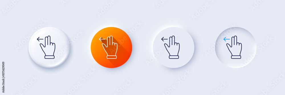 Poster touchscreen gesture line icon. neumorphic, orange gradient, 3d pin buttons. slide left arrow sign. s