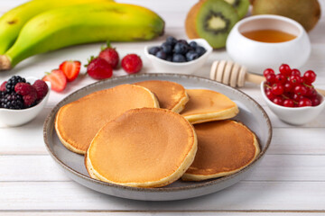 Healthy summer breakfast, homemade classic american pancakes