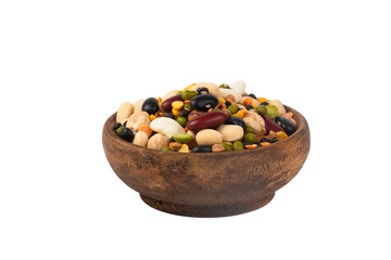 Mixed dried legumes and cereals isolated on white background