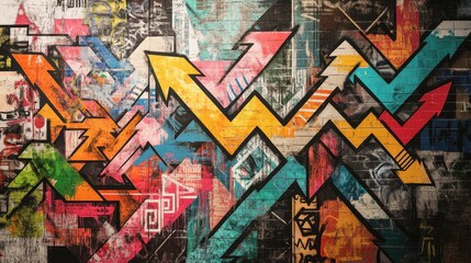 Fototapeta premium Vibrant graffiti art featuring dynamic arrows in bold colors, creating an energetic urban vibe.