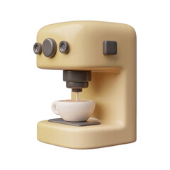 The vector design of a 3D coffee machine preparing fresh coffee on a white background.