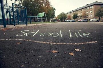 chalk inscription on the asphalt: back to school
